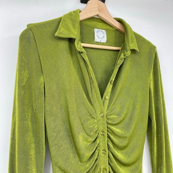 With Jean | Andy Dress Forest Green Ruched Front Slinky Shirt Dress XS - Picture 7 of 14